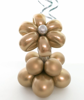 Balloon flower gift in a box, gold and silver