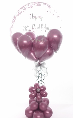 Balloon flower gift in a box, pink and silver