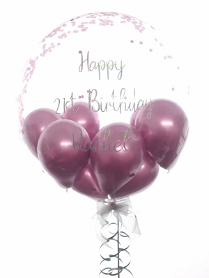 Balloon flower gift in a box, pink and silver