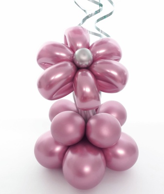 Balloon flower gift in a box, pink and silver