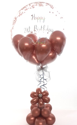 Balloon flower gift in a box, rose gold and silver