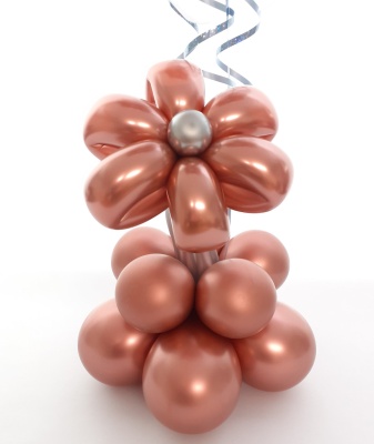 Balloon flower gift in a box, rose gold and silver